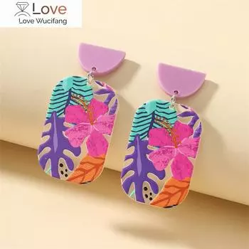 Ретро Цветочный Темперамент Контрастные Цветные Квадратные Серьги Акриловые Простые Серьги Карамельного Цвета Подвески Пирсинг Ореха