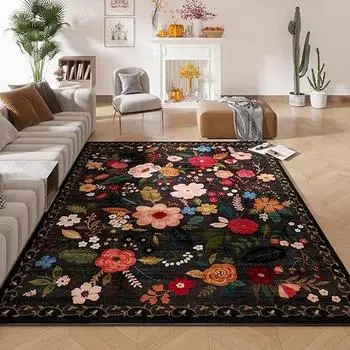 Ретро цветочный входной коврик для двери, впитывающий противоскользящий коврик для ванной комнаты, декор для прихожей, напольный ковер для кухни, домашнего офиса 40x60cm чёрный
