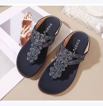 Ретро-цветок, бисер, стразы, модные универсальные мягкие и удобные сандалии и тапочки большого размера для женщин 35 розовый
