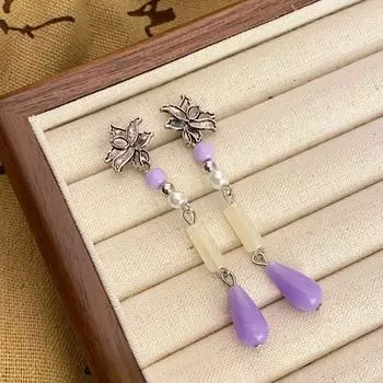 Ретро-цветок, фиолетовая капля воды, кисточка, изысканные серьги-джокеры, женские