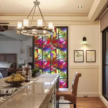 Ретро цветы, цветной витраж, пленка для окон, узор, неклейкие наклейки на окна, статические наклейки, неклейкие наклейки на окна 45x100cm