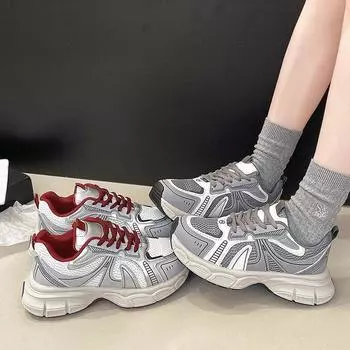 Retro dad shoes women s 2025 spring new thick-soled lightweight super fire versatile small casual sports shoes 36 красный