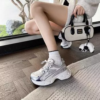 Retro dad shoes women s 2025 spring new popular small man height increase thick-soled mesh breathable casual sports shoes 35 синий