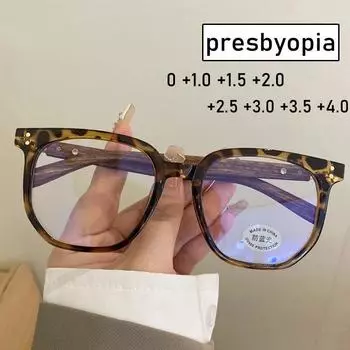 Ретро дальнозоркие очки в большой оправе для женщин и мужчин, модные деревянные зерна, анти-синий свет, очки для пресбиопии, диоптрии от 0 до +4,0 0