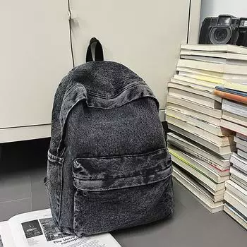 Retro denim backpack women s new fashion versatile large capacity travel backpack casual schoolbag чёрный