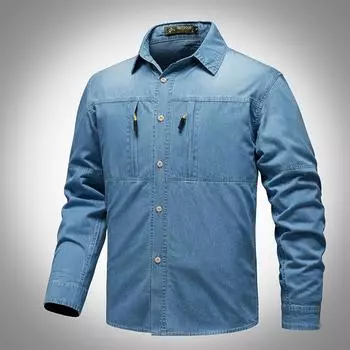 Retro Denim Shirt Men s Spring New Loose Plus Size Shirt Lapel Jacket M