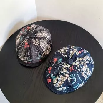 Retro denim star anise four seasons forward hat fashion printing versatile cap washed single hat women s hat tide темно-синий