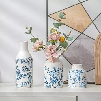 Ретро-деревенское украшение для дома Элегантная сине-белая керамическая ваза