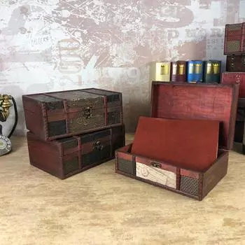 Ретро деревянная декоративная шкатулка для книг, сундук с сокровищами, органайзер для хранения, винтажный чехол для украшений ручной работы для декора стола A