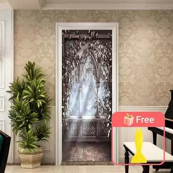 Ретро деревянные арочные наклейки на балконные двери, самоклеящиеся обои, наклейки на стену, съемные виниловые наклейки на стену «сделай сам», наклейки на стену 77X200cm