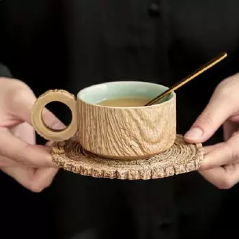 Ретро деревянные кофейные чашки, домашняя кружка, керамические резные чашки, роскошные керамические кофейные чашки для послеобеденного чая, креативный европейский стиль 120ml