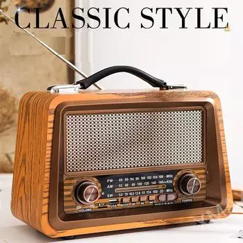 Ретро деревянный беспроводной Bluetooth5.0 Радио FM/AM/SW Band Сабвуфер Портативный Открытый Bluetooth Аудио TF/SD USB-плеер жёлтый