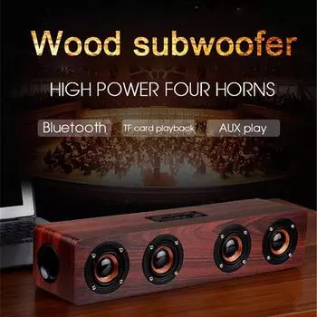 Ретро деревянный Bluetooth-динамик Hi-Fi стереодинамики TF-карта AUX сабвуфер Портативный громкоговоритель коричневый