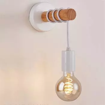 Ретро-деревянный настенный светильник, винтажное бра, настенные светильники, светильник E27, внутренний декор для дома, столовая, ночник, освещение для спальни No light bulb белый