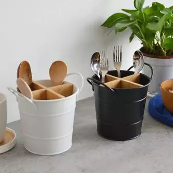Ретро держатель для кухонной утвари большой емкости из нержавеющей стали с 4 сетками, держатель для ложки, вилки и палочек для еды для ресторана чёрный