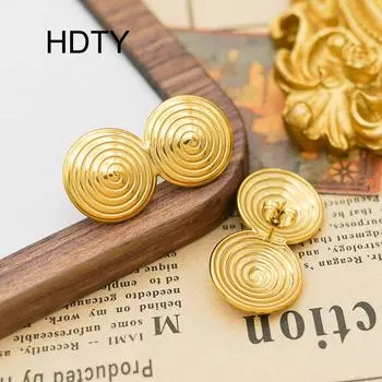 Retro design circle splicing spiral titanium steel earrings temperament high sense summer niche earrings золотой