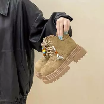 Retro design thick-soled Martin boots women s autumn and winter small height-increasing short boots fashion boots 35