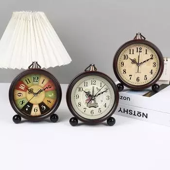 Retro Desk Quartz Clock Hangable Mechanical Clock Simple Battery Alarm Clock Table Style 4