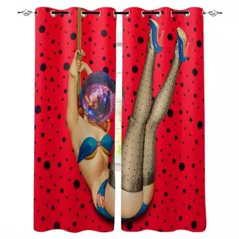Ретро Девушка Горошек Светлый Шарик Затемняющие Шторы Для Гостиной Спальни Печатные Оконные Шторы Домашний Декор W135 x H60cm
