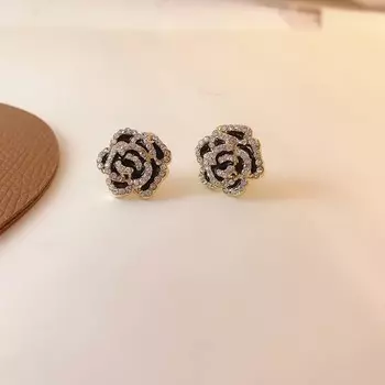 Ретро девушки женщины черные стразы французские камелии серьги гвоздики цинк сплав цинка модные украшения чёрный