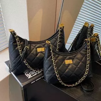 Retro Diamond Small Fragrant Chain Tote Bag Women S Commuter Versatile Underarm Bag Shoulder Bucket Bag