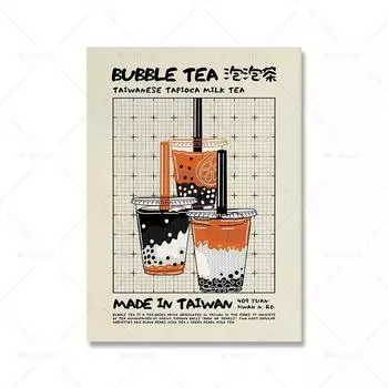 Ретро димсам суши сашими рамэн настенный художественный принт ностальгическая японская еда модный современный кухонный декор пузырь чай с молоком плакат без рамки 21*30cm