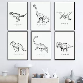 Ретро Динозавр T-Rex Птерозавр Трицератопс Настенная Живопись Холст Картина Скандинавские Плакаты И Принты Картины Детские Украшения Для Мальчиков Комнаты 21x30cm No Framed
