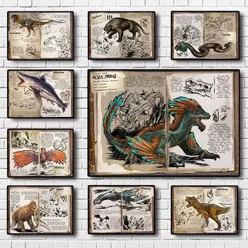 Ретро Динозавр Змея Феникс Тигр Стена Искусства Картина Маслом Украшения Плакат 21cm30cm NoFrame