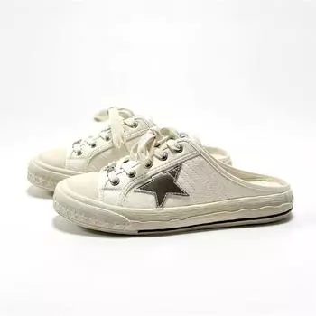 Retro dirty bag head half slippers female summer wear thick-soled leather without heel little white shoes lazy cool slippers 35