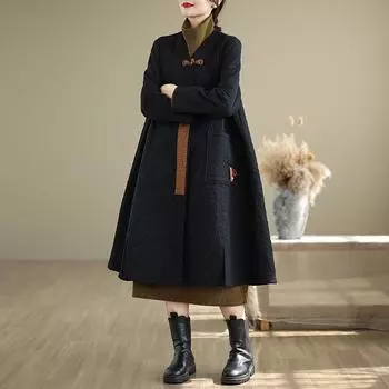 Ретро Дисковая Пряжка Модный Ромбовидный Хлопковый Ветрозащитный Плащ Женский Зимний Западный Стиль Женская Куртка Средней Длины XXL