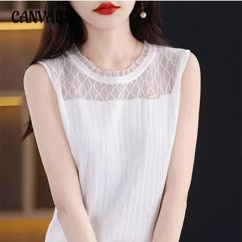 Ретро-дизайн без рукавов камзол жилет женский летний кружевной вязаный пуловер Top Tide One Size чёрный