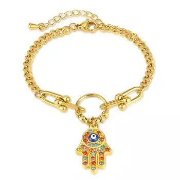 Ретро-дизайн из нержавеющей стали с цветным цирконием и пальмовым золотом - браслет для женщин