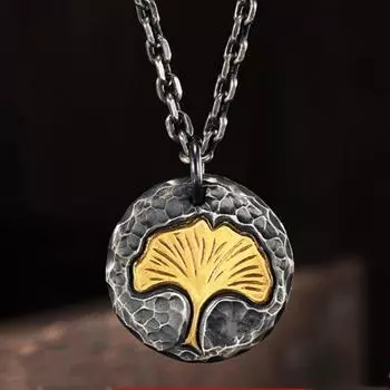 Ретро-дизайн [Lucky Three Lives] Мужское и женское универсальное ожерелье с подвесками в виде абрикосовых листьев 2.5*2,5 CM