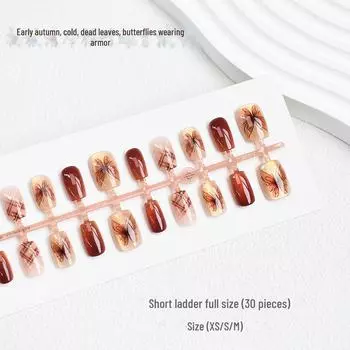 Ретро-дизайн ногтей с рисунком бабочки Майяра и кошачьего глаза – XS/S/M