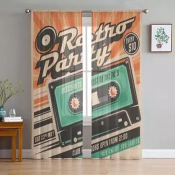 Ретро дизайн плаката для вечеринки, прозрачные занавески для гостиной, спальни, вуаль, шторы для окон, занавески из органзы, вечерние тюлевые шторы 135W x 114H(cm)