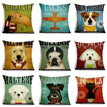 Ретро Домашнее Искусство Мода Популярный Домашний Узор Собака Полиэстер Квадратная Наволочка Высокое Качество 40x40cm
