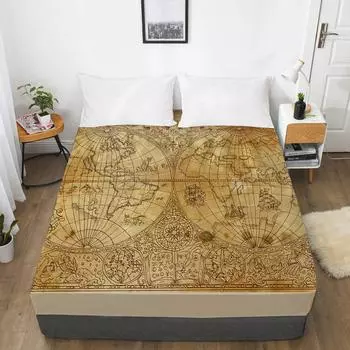 Ретро домашний текстиль старинная карта 3D печать узор простыня чехол для матраса простыня с эластичной лентой постельное белье 120x200 3pcs