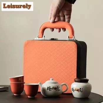 Ретро Древесина Ясень Хурма Портативный Дорожный Чайный Набор Японский 1 Чайник 3 Чашки Чайник Сумочка Для Пикника Чайные Принадлежности Аксессуары Подарок