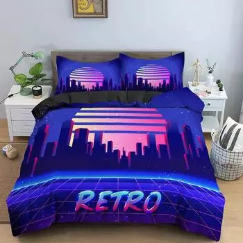 Retro Duvet Cover Set Vintage Give Me Back 80s Pattern Bedding Set Microfiber Queen King Size Quilt Cover 2/3Pcs for Teens Adult EU single(135x200cm)