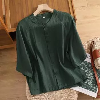 Ретро двойной льняной топ женский кардиган летняя тонкая рубашка темперамент верхняя одежда рубашка M жёлтый