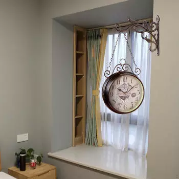 Ретро двухсторонние настенные часы с коваными циферблатами, подвесные, не тикающие, с креплением