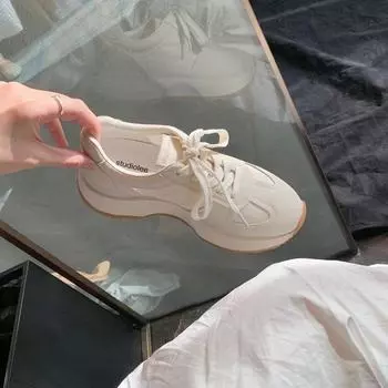 Ретро дышащие с круглым носком, комбинированные, на толстой подошве, на шнуровке, женские, весна-осень 35