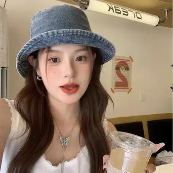 Ретро джинсовая шляпа рыбака детская весна и лето 2024 новая универсальная маленькая солнцезащитная козырек солнцезащитная шляпа для бассейна M56-58cm