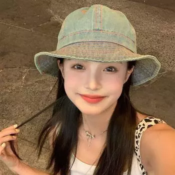Ретро джинсовая шляпа старого рыбака детская весенне-летняя дорожная универсальная солнцезащитная козырек шляпа с изображением умывальника мужская average size 54-58cm