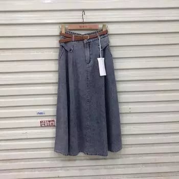 Ретро джинсовая юбка средней и длинной длины 2025 весна и осень модный дизайн чувство эластичная высокая талия a word зонт юбка женская average size светло-синий