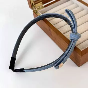 Ретро Джинсово-синий Цвет Бант Жемчужная Повязка на Голову Милые Женские Повязки для Волос Темпераментный Обруч для Волос Женские Модные Аксессуары для Волос