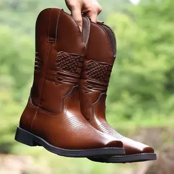 Ретро-джинсовые ботинки на толстой подошве, кожаные ботильоны на платформе, повседневные туфли для рыцарей, новые дизайнерские туфли для мужчин, мотоциклетные ботинки 38 коричневый