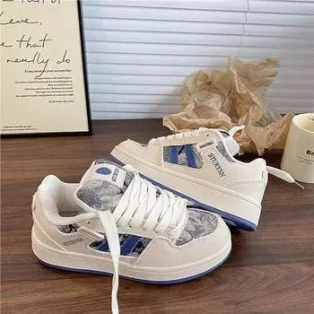 Ретро-джинсовый дизайн, обувь sense bread, женская обувь ins tide 2024, осень, новые универсальные повседневные туфли для сноуборда 35 джинсовый синий