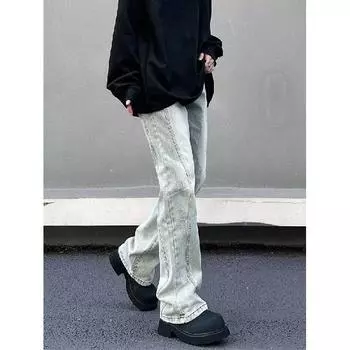 Ретро джинсы мужские осенние новые стильные взрывные уличные хулиганские красивые повседневные брюки для подростков свободные прямые широкие мужские брюки S светло-синий