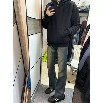 Ретро джинсы мужские осенние новые стильные взрывные уличные хулиганские красивые повседневные брюки для подростков свободные прямые широкие мужские брюки S синий